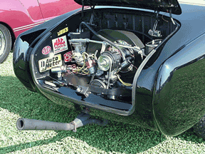 The engine from the Karman Ghia with the flame job.
