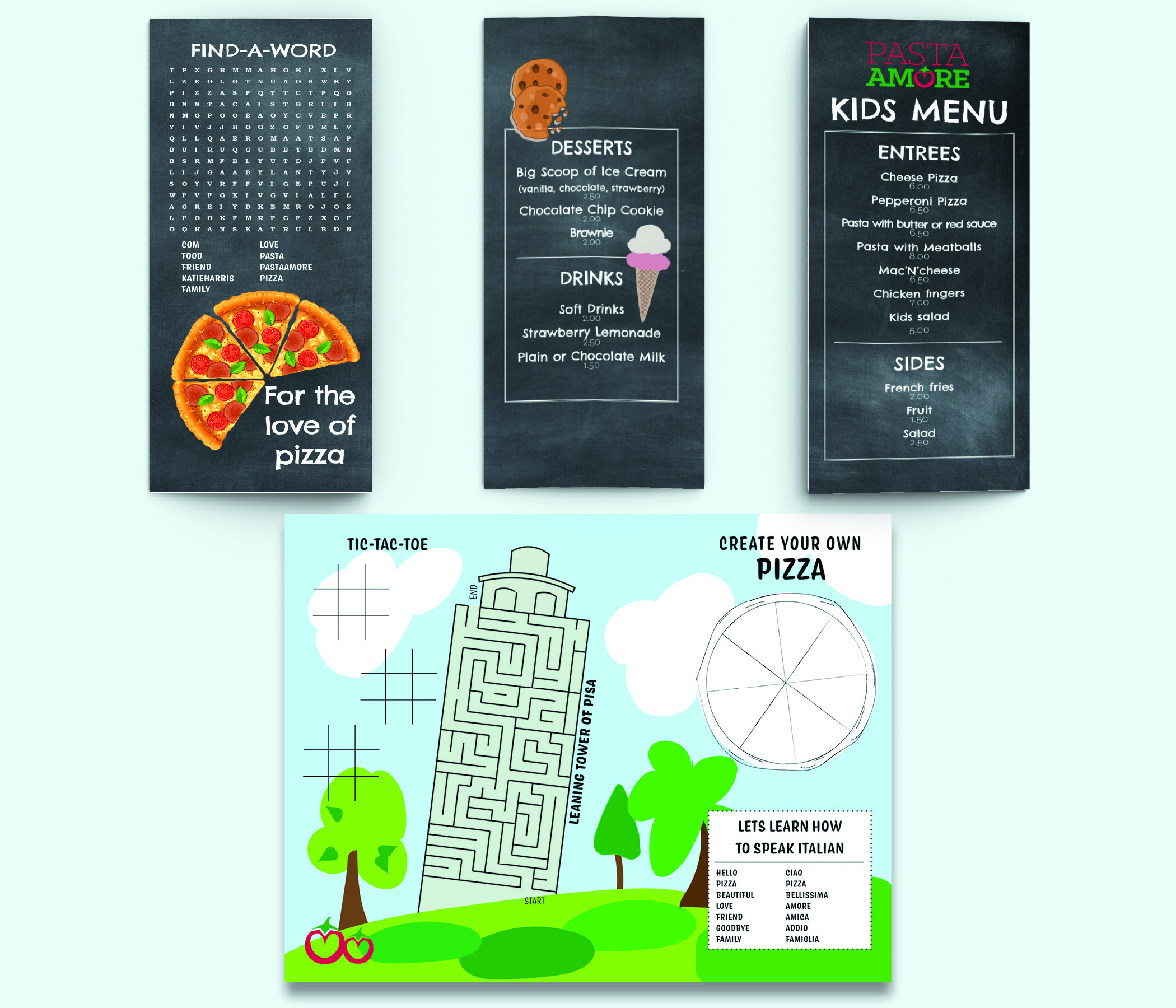 pasta amore kids menu