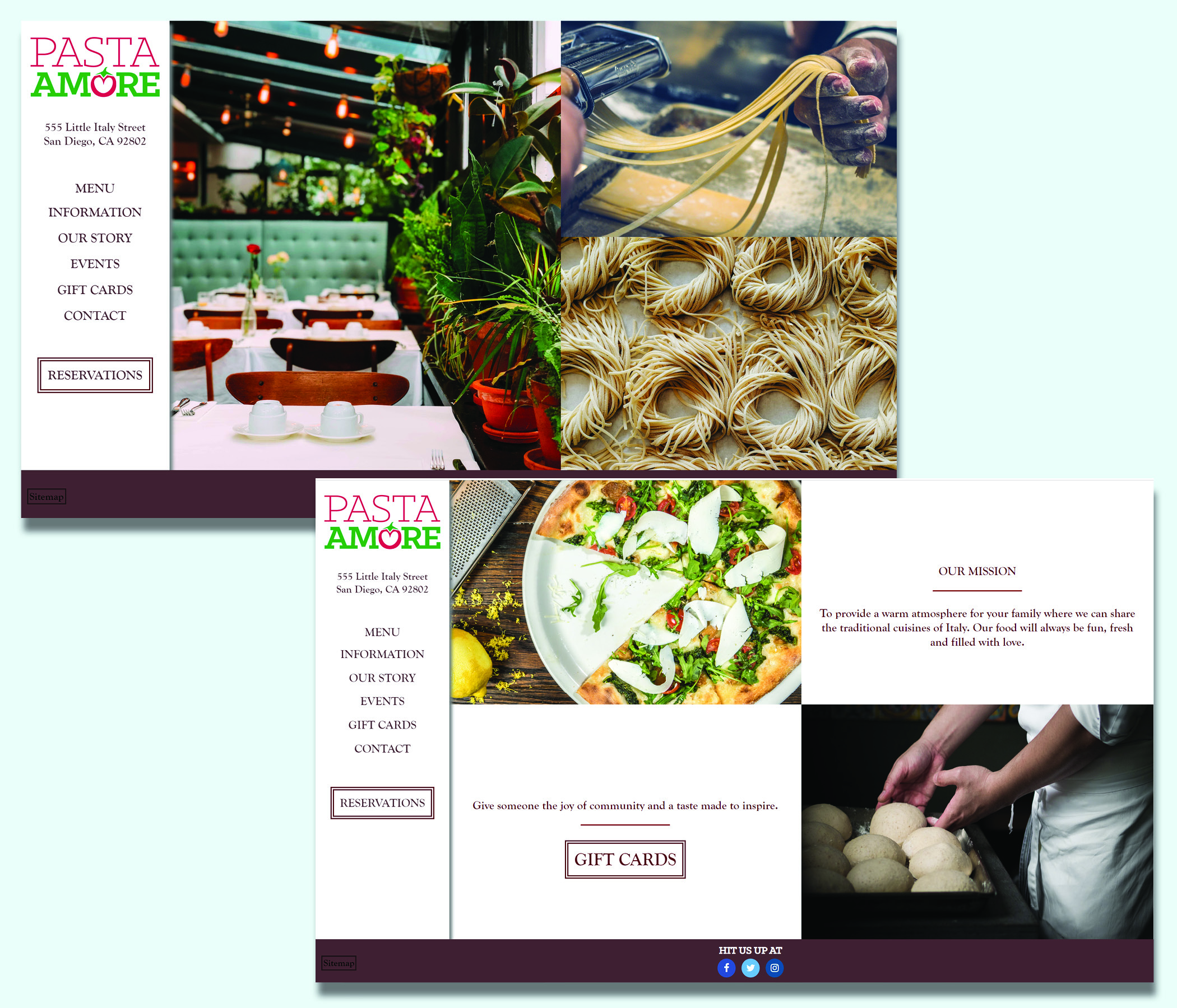 pasta amore website mockup