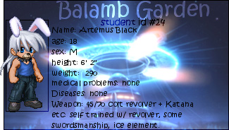 .45 revolver toting, ice elemental, sword weilding zoanthropic 
rabbit SeeD in training at Balamb Garden