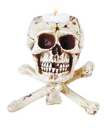 Skull on Cross Bones Tripod Candleholder Set Details - Purchase
