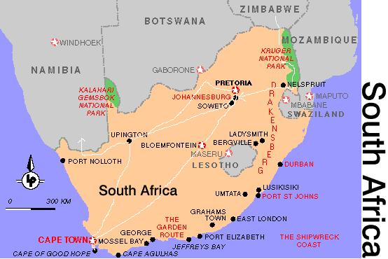 Map of South Africa, our route in white.   MAP COURTESY OF LONELY PLANET; CLICK HERE TO GO TO LONELY PLANET'S WEBSITE