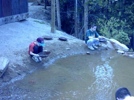 Christopher and Alex panning for gold at Country Boy Goldmine, Breckenridge, CO
