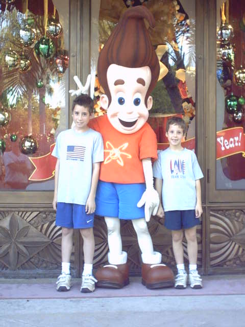 the boys with Jimmy Neutron at Universal Studios, FL Nov 2003