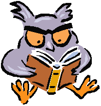 A picture of an owl reading a book