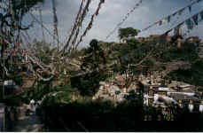 Looking out across all the prayer flags near the Swayambhunath Bhuddist stupa