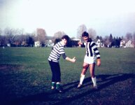 Circa 1986 - my buddy Tim Corriero and I celebrating a goal during a footy scratch match.