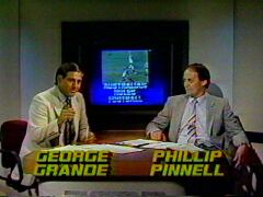 George Grande of ESPN and guest Phillip Pinnell host the 1986 VFL Grand Final.