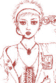 Stylized detail of 'Cybergrrl' by Kathie Dawn. By taking a closer look at my drawings, you see more and more detail, and if you think about it, that mirrors life in a funny way.