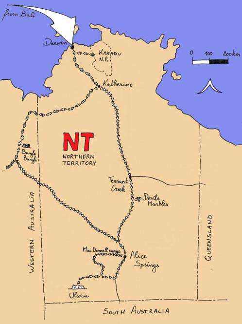 De route die we volgden door de Northern Authority in Australi�.