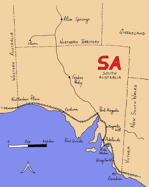 De route die we volgden door Zuid-Australi�.