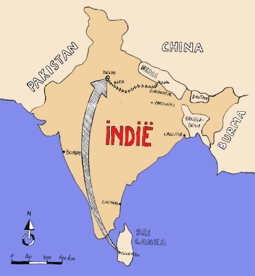 De route die we volgden door India.