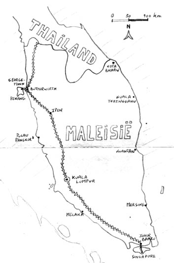 De route die we volgden door Maleisie.