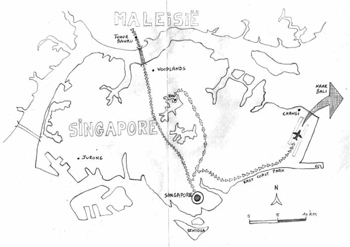De route die we volgden door Singapore.