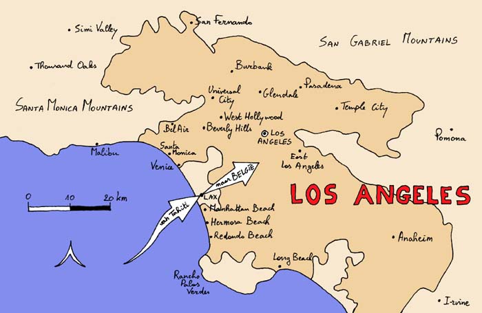 Een plannetje van Los Angeles (USA).