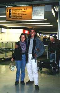 In Heathrow na onze wereldreis van 8 maanden.