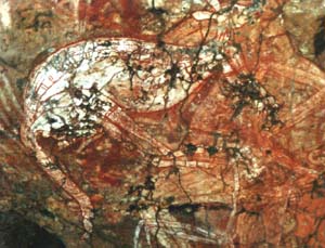 Aboriginal painting van een kangoeroe.