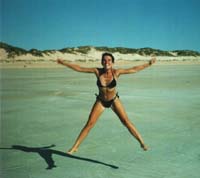 Kathleen in haar nopjes op Cable Beach.