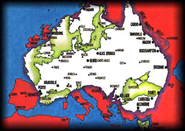 Australië in vergelijking met Europa.
