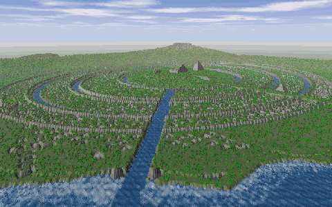 An artist's CG drawing of the ringed walls of Atlantis from an Atlantis website.