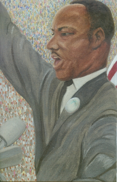 Detail from first section of an oil painting, 'Past, Present, and Future', (2004), by Kathryn Bentley