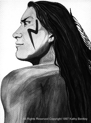 Watercolor painting, 'Crazyhorse', (1997), by Kathryn Bentley.