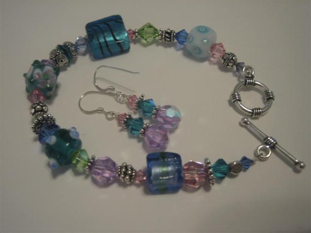 Pink, Violet, Blue and Peridot Bracelet $30.00