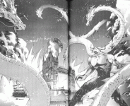 Dragons fighting the evil Bull