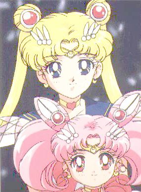 [Super Sailor Moon and Super Chibi Moon both smiling faintly]