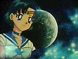 [Super Sailor Mercury standing infront of her planet]