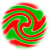 Red and green swirl button