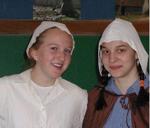 Em and Kate dressed up as Pilgrim women at Thanksgiving