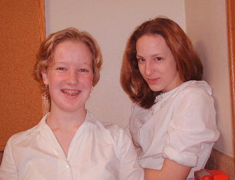 Karen and Hannah dressed up as Pilgrim women at Thanksgiving