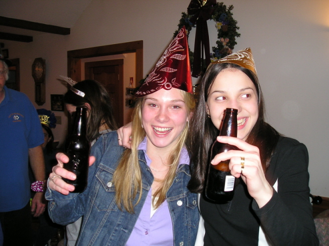 Courtney and Kate sharing a beer(root) at Emily's for new years eve...