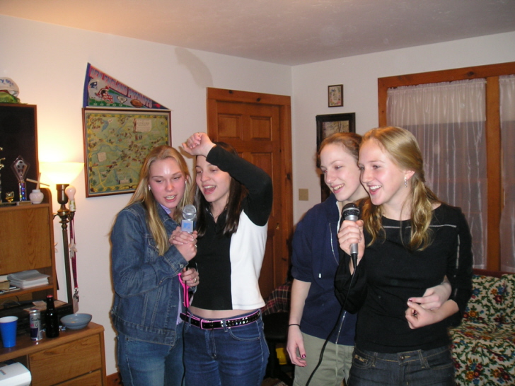 Courtney, Kate, Hannah, and Emily enjoying Karaoke at Em's New Years Eve party....