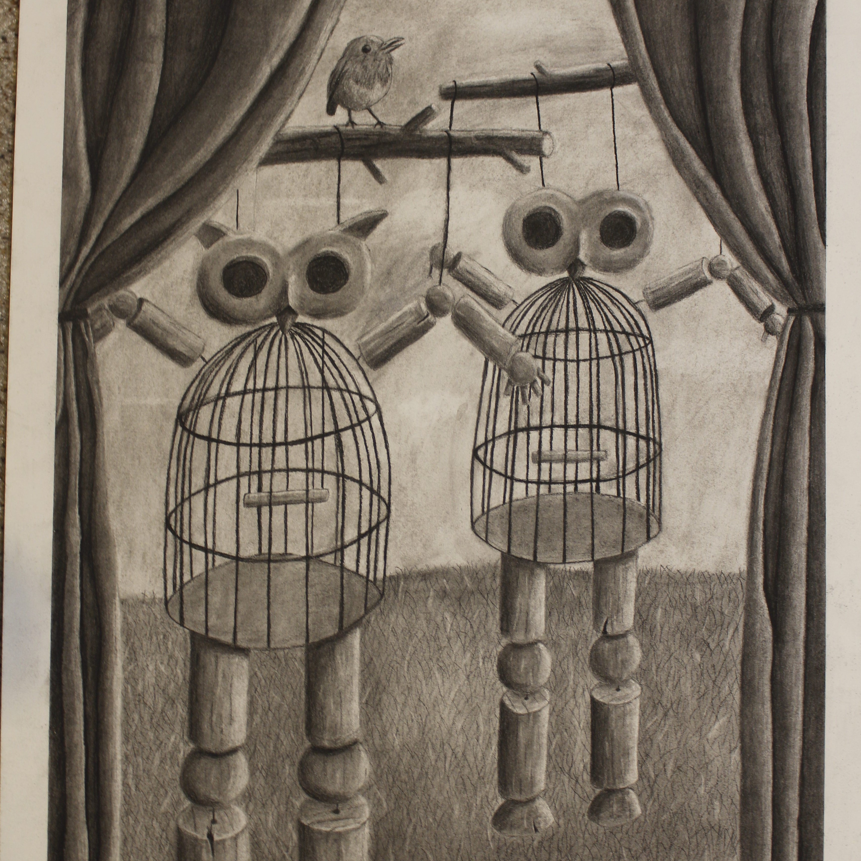 puppets charcoal drawing