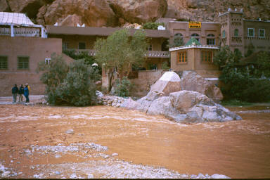 Our hotel across the flooded Todra Gorge