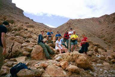 Exodus tour group on a mountain hike from Todra Gorge