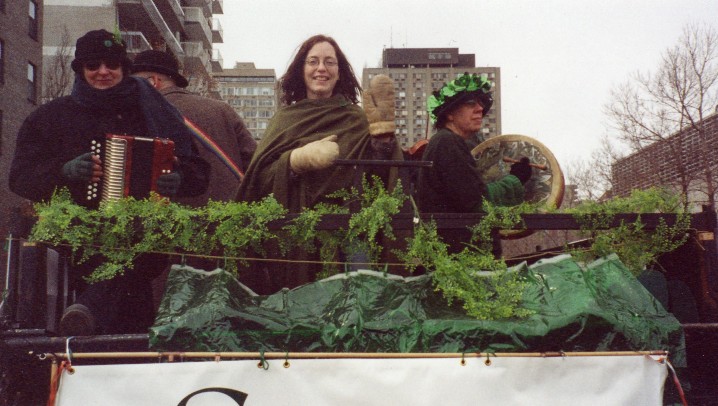 Me on the back of Siamsa's St Patrick's day parade float, March 2004