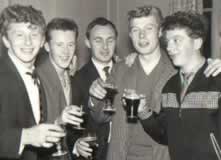 Derek with best mate Mike Tedham (2nd from right) and friends