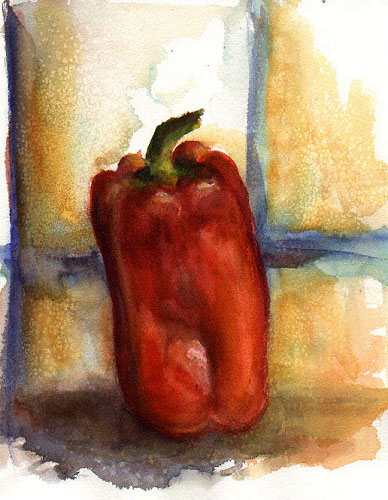 Hot Pepper, Blue Window by Kathy Bade