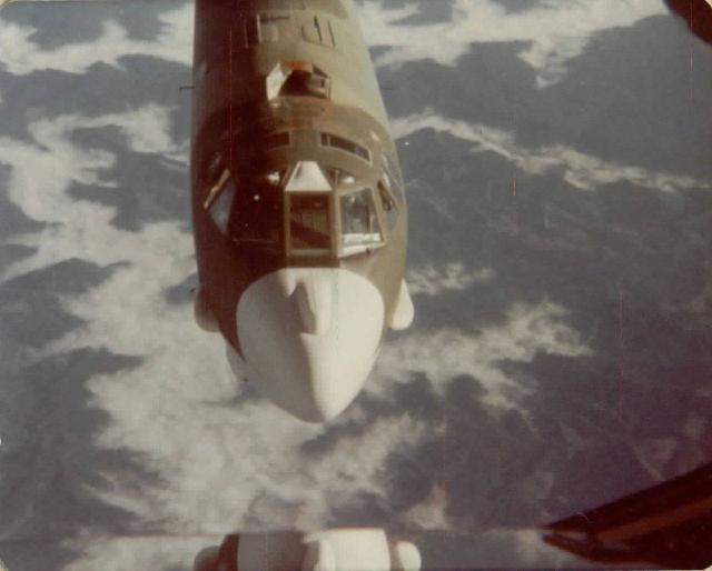 924th AREFS KC-135A about to refuel a 93rd Bomb Wing B-52G in the late 70's.
