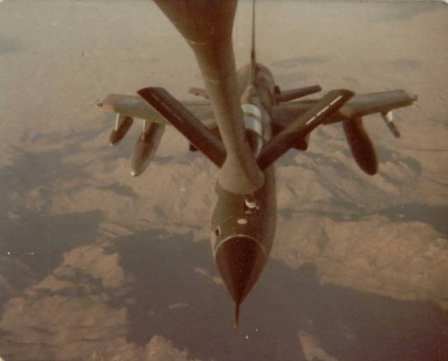 924th AREFS KC-135A about to refuel a 93rd Bomb Wing B-52G in the late 70's.