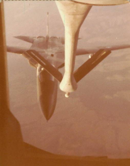 924th AREFS KC-135A about to refuel a 93rd Bomb Wing B-52G in the later 70's.
