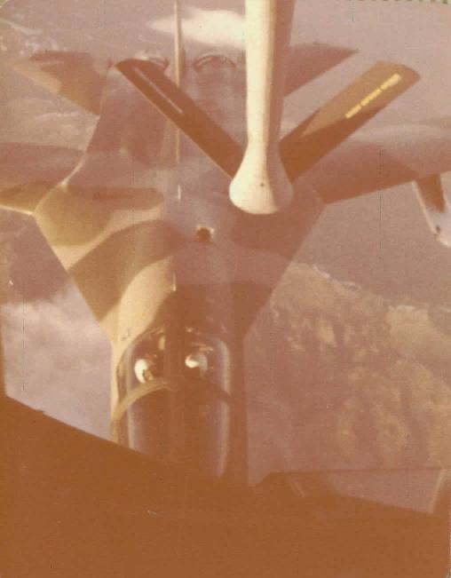 924th AREFS KC-135A about to refuel a 93rd Bomb Wing B-52G in the late 70's.