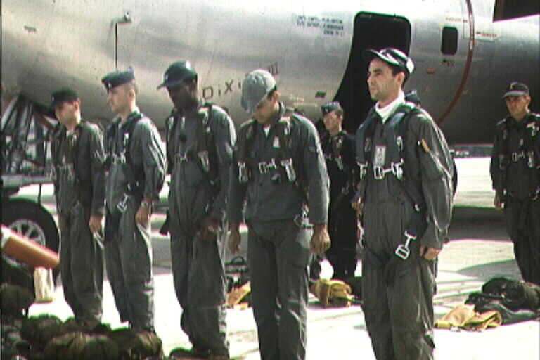 100th AREFS KC-97 crew lined up for inspection from the aircraft commander at Robbins AFB.
