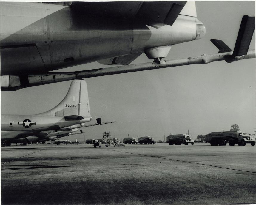 22nd AREFS KC-97G 52-2752 on the ramp at March AFB, CA. The tip of the tail is painted green