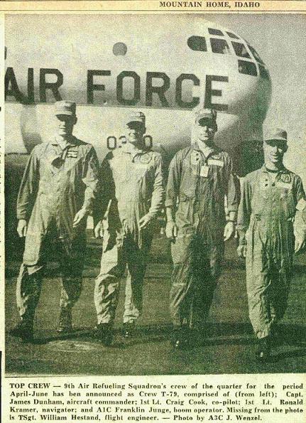 9th Air Refueling Squadron's crew of the quarter in front of their KC-97G 53-0360 on the Mountain Home AFB, Idaho flightline.