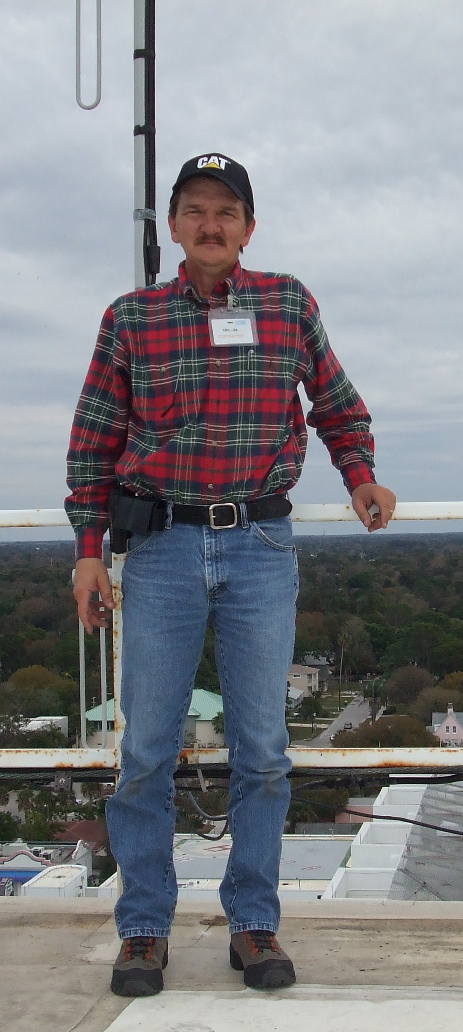Eric at 165 feet up doing antenna work for the 146.910 repeater.