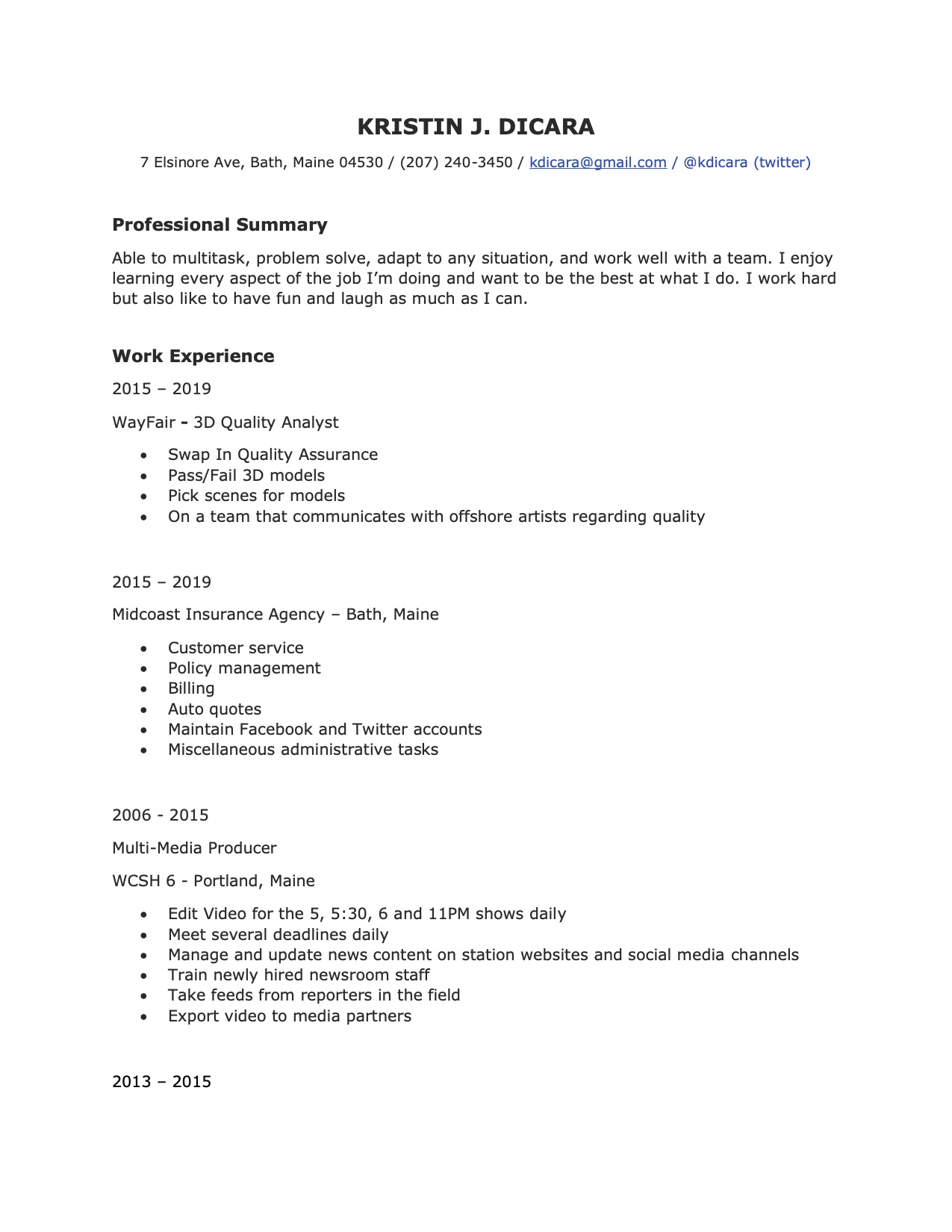 Kristin DiCara resume